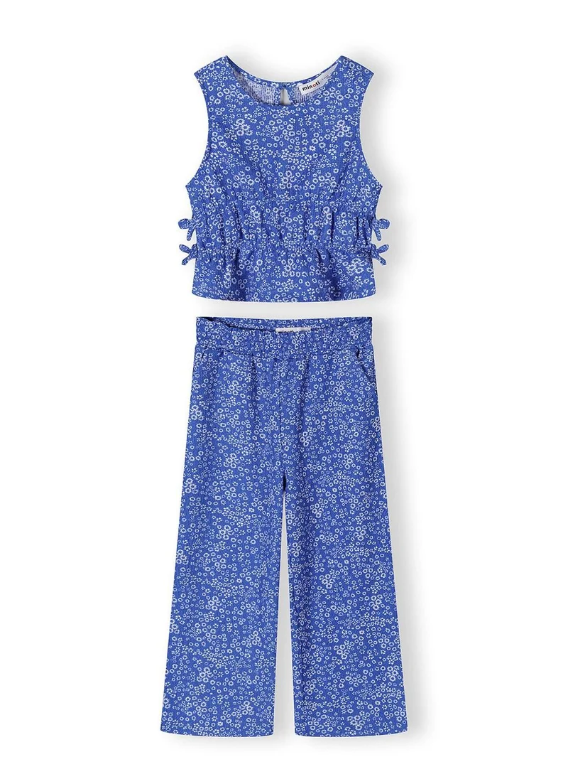 MINOTI Girls blue floral jersey set loose fit top and adjustable trousers